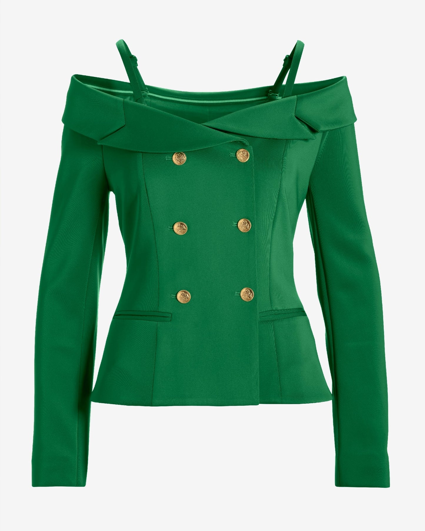 Off The Shoulder Scuba Double Breasted Blazer Monaco Green