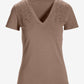 Rhinestone Eyelet V Neck Tee Dune