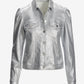 Coated Denim Puff Sleeve Jacket Silver