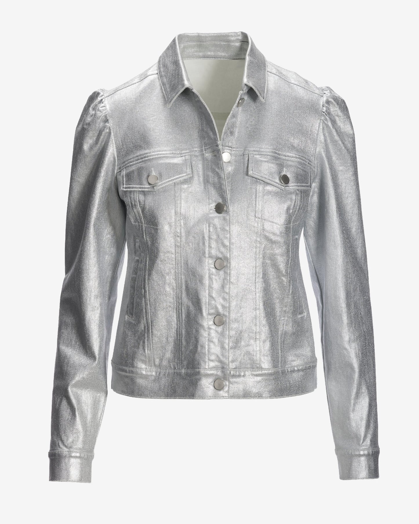 Coated Denim Puff Sleeve Jacket Silver