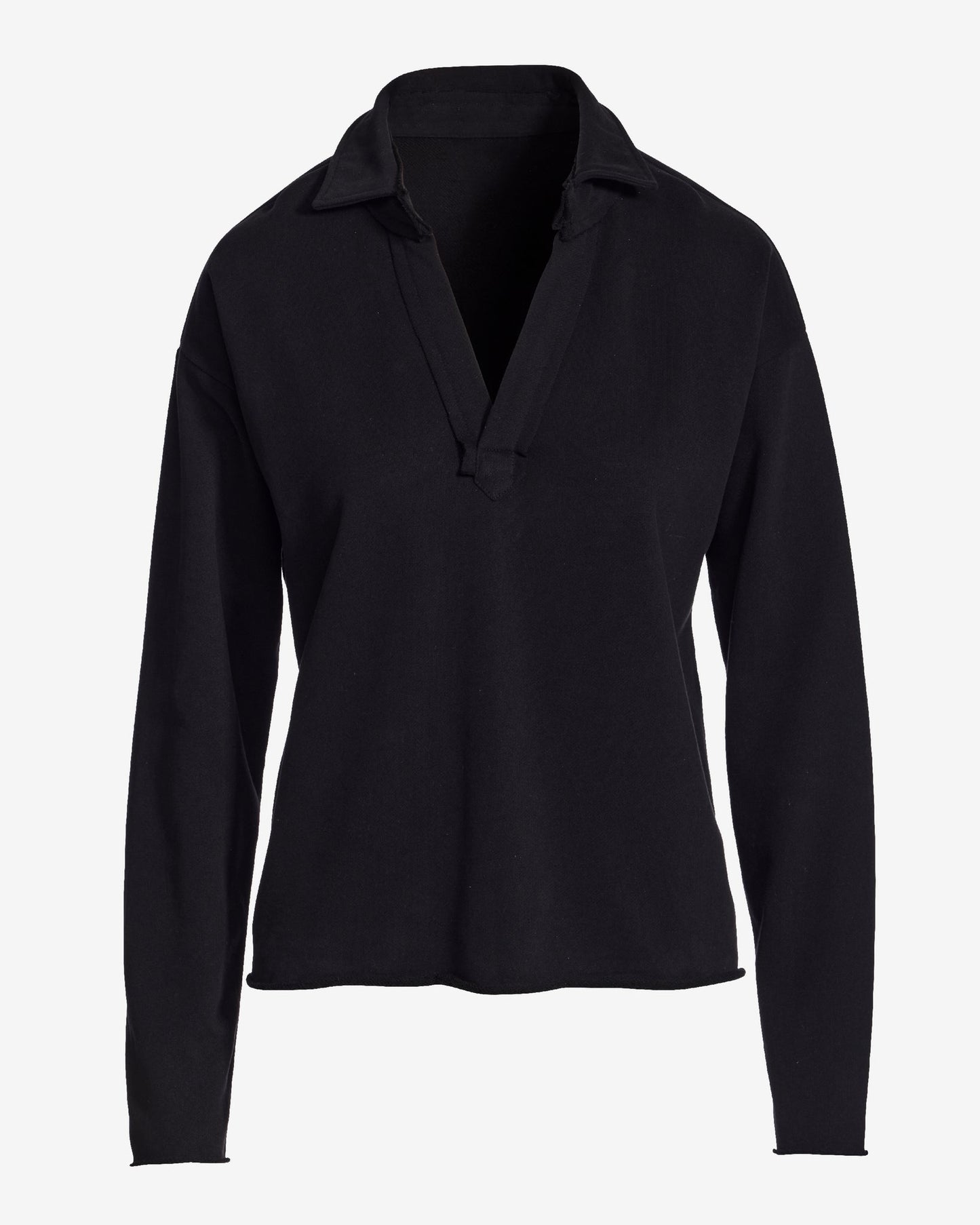 Cotton Comfort Collared V Neck Lounge Sweatshirt Black
