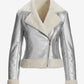 Metallic Faux Leather Sherpa Lined Moto Coat Silver