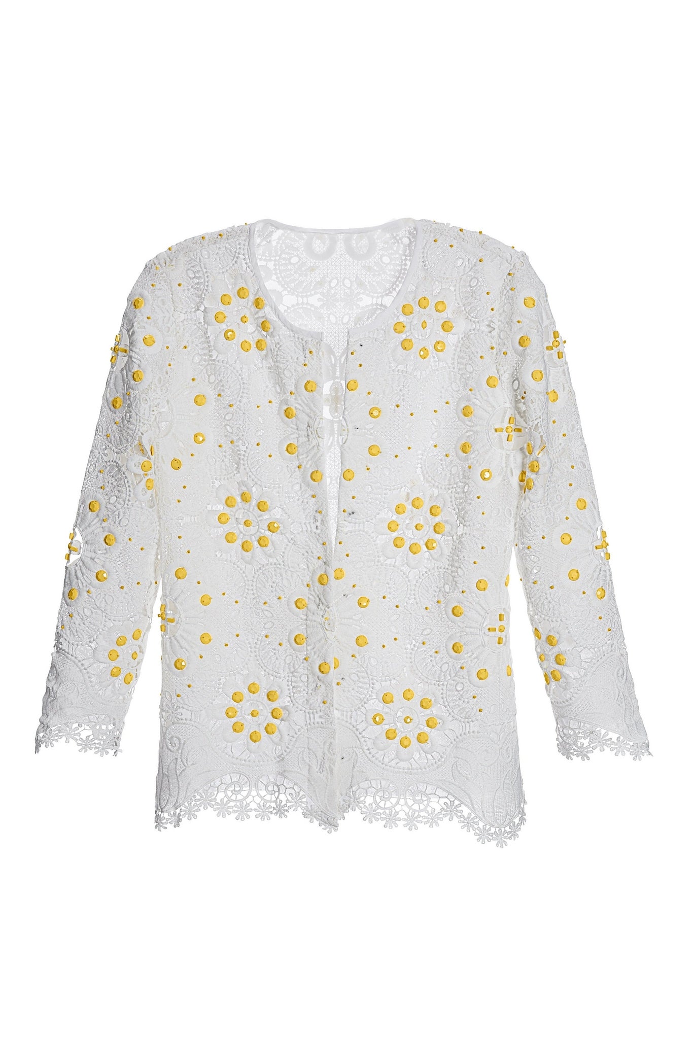 Novelty Floral Beaded Lace Jacket Yellow/White