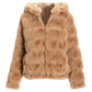 Quilted Faux Fur Hooded Jacket Camel