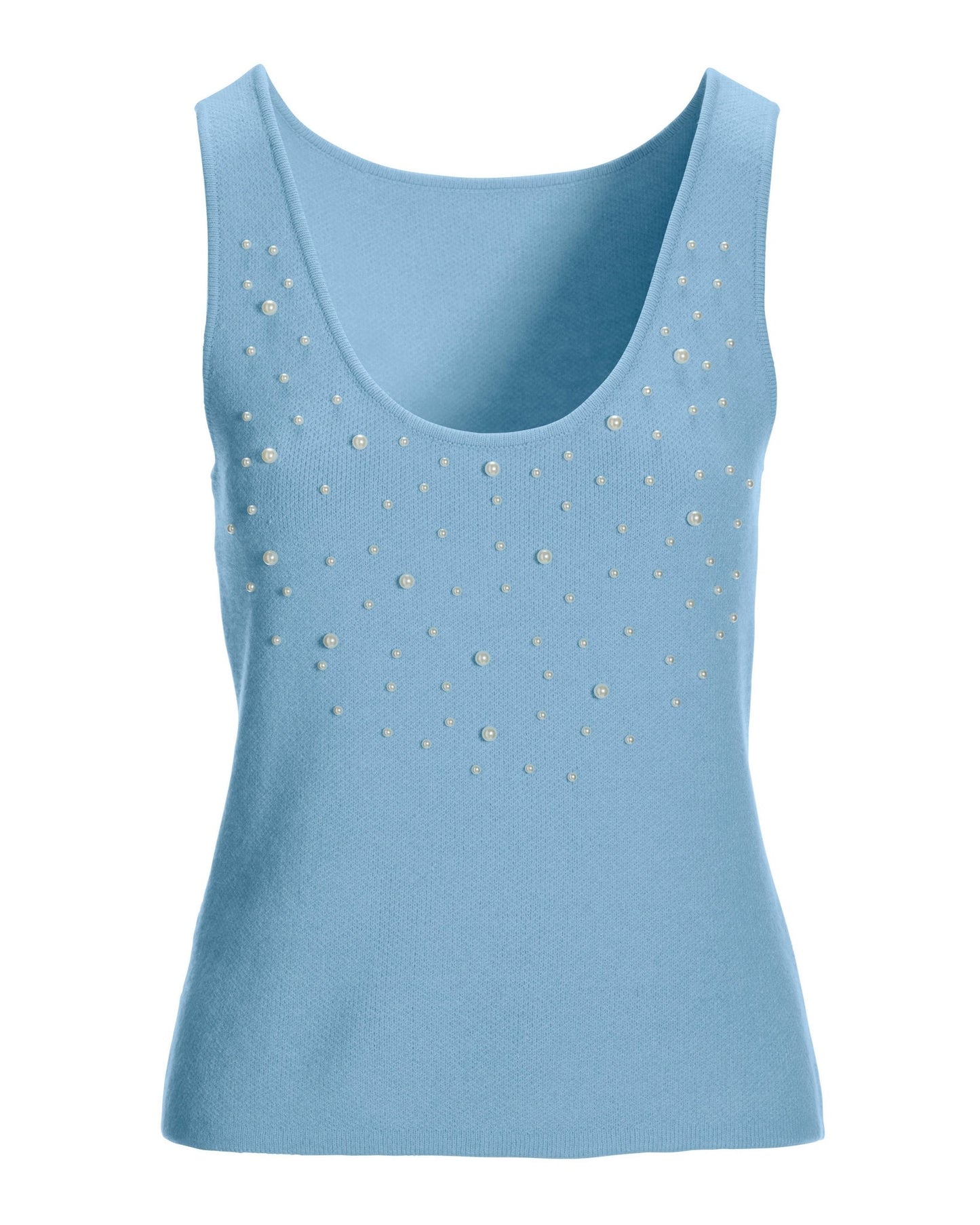 Pearl Embellished Scoop Neck Sweater Tank Airy Blue