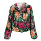 Floral Surplice Top Black Multi