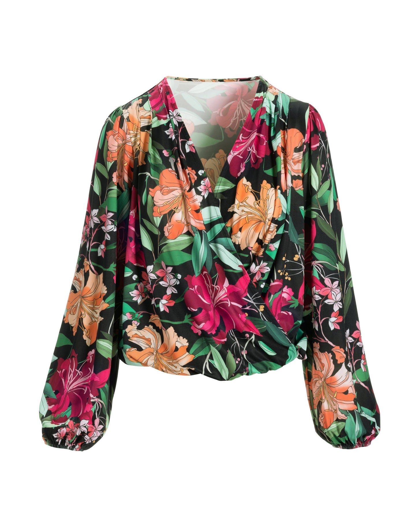 Floral Surplice Top Black Multi
