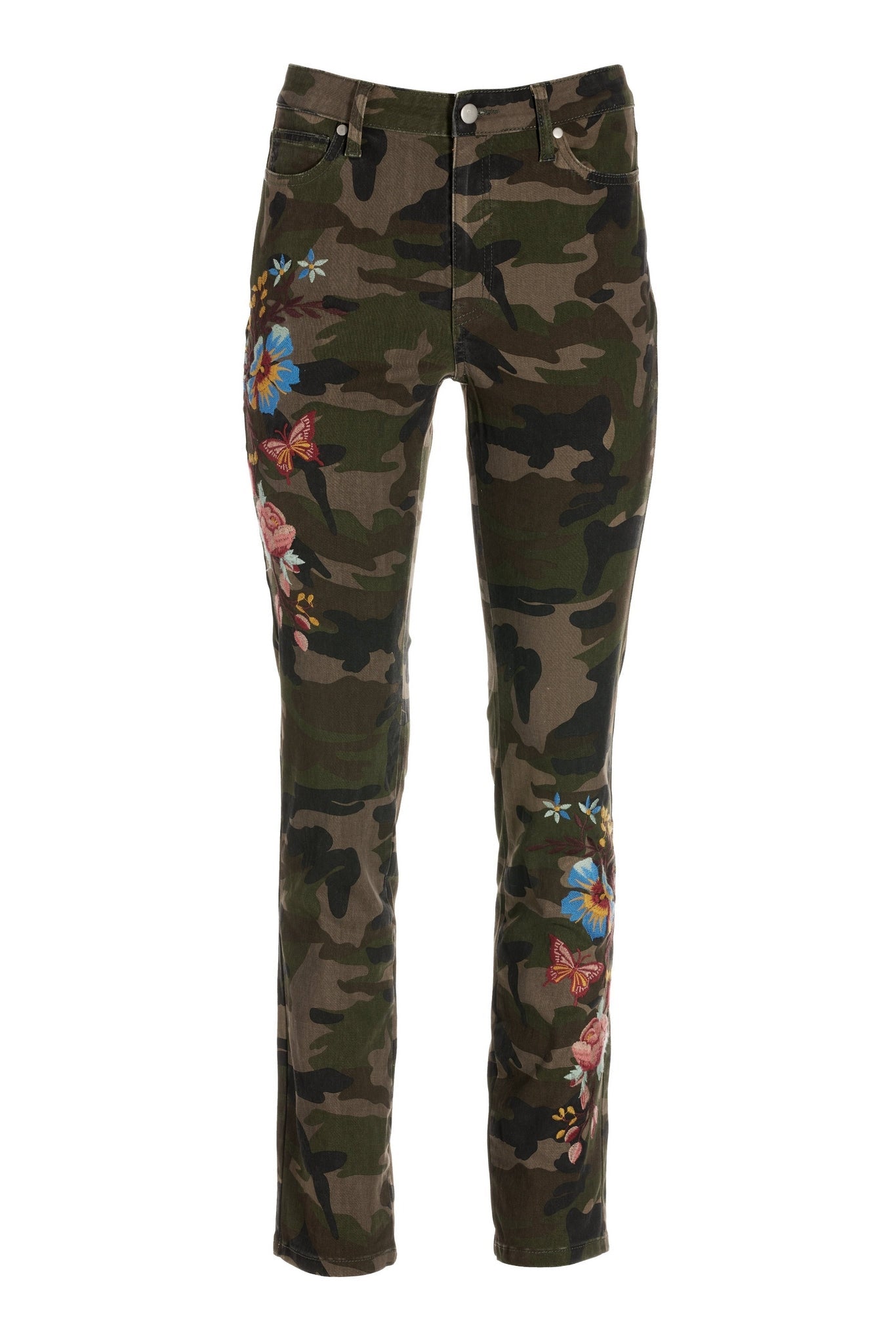 Embroidered Camo 5 Pocket Jean Green Multi
