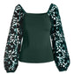 Lace Velvet Balloon Sleeve Top Green