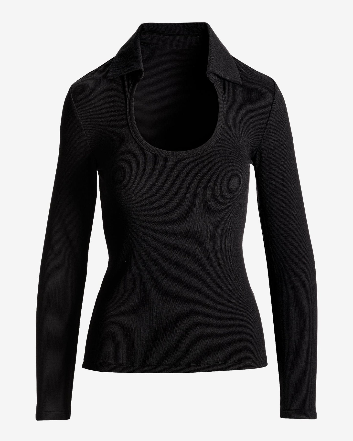So Essential Collared Scoop-Neck Top Proper Black