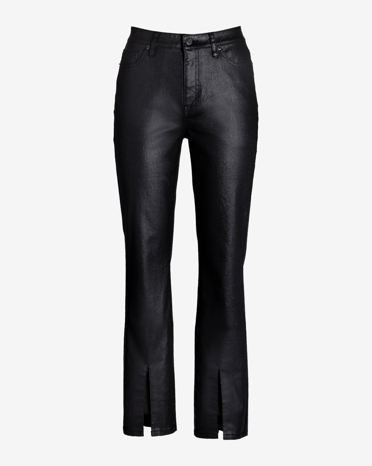 Newport High Rise Slit Front Coated Slim Straight Jean Black