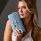 Denim Rhinestone Clutch Blue Denim
