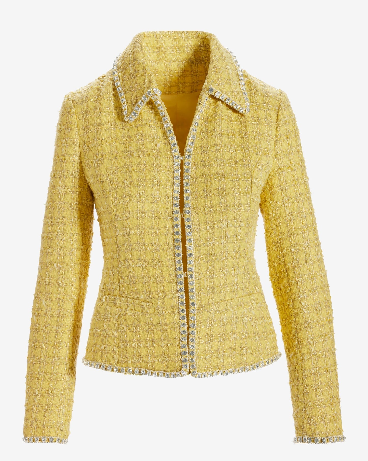 Crystal Trim Tweed Jacket Yellow