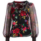 Floral Print Organza Button-Up Long-Sleeve Shirt Multi