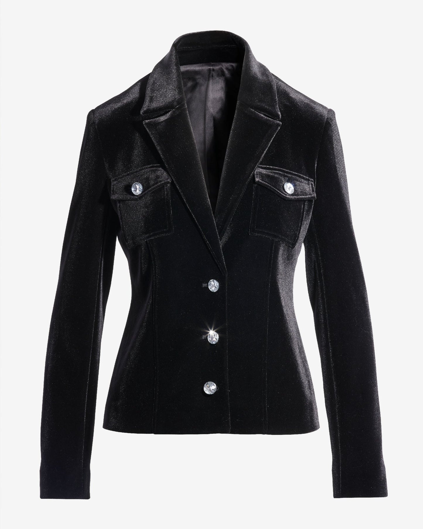 Crystal Button Velvet Jacket Black