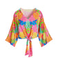 Mirrored Blooms Print Kate Tie Front Charmeuse Blouse Pink Multi