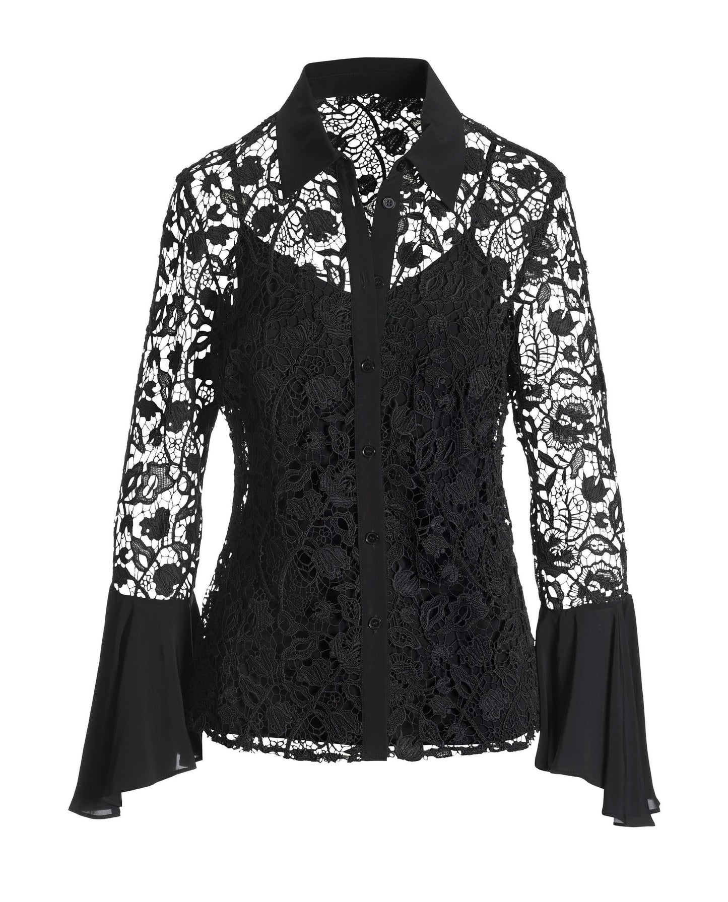Lace Alexa Flare Sleeve Shirt Black