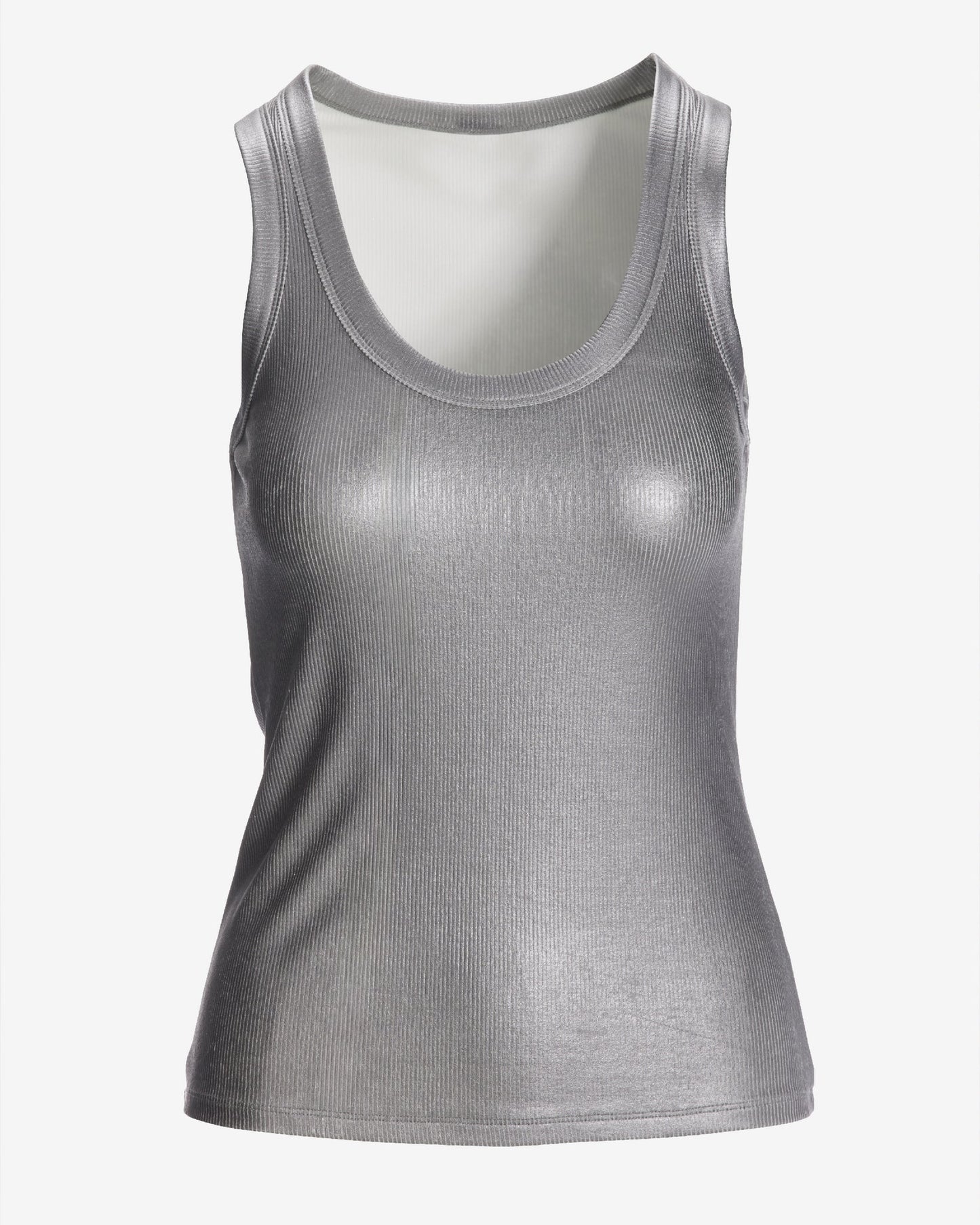 So Essential Foil Ribbed Scoop Neck Tank Top Silver