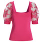 Floral Organza Sleeve Knit Top Blossom