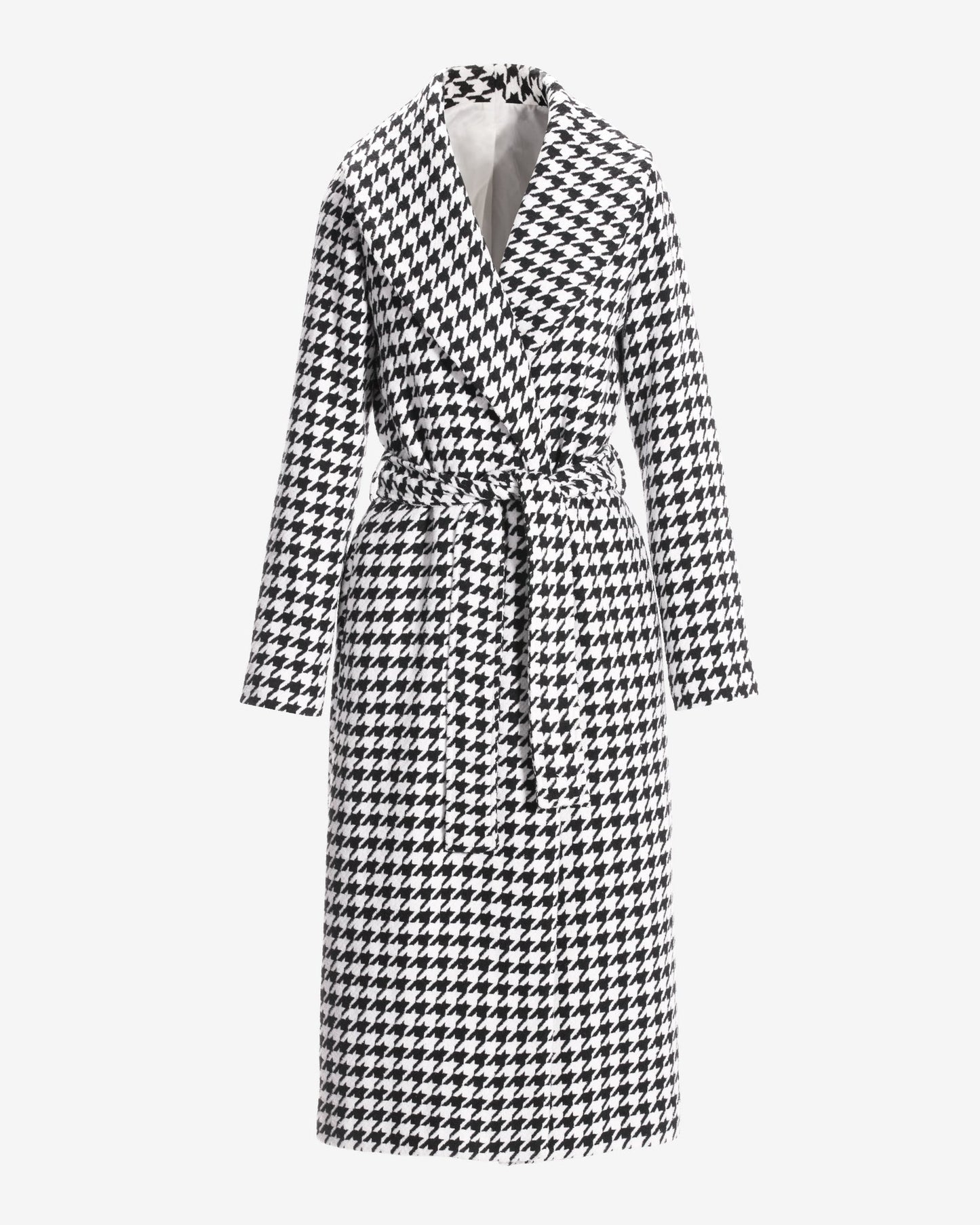 Houndstooth Shawl Collar Coat Black/White
