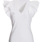 Ruffle Poplin V Neck Top White
