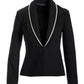 Chic Rhinestone Trim Ponte Blazer Black