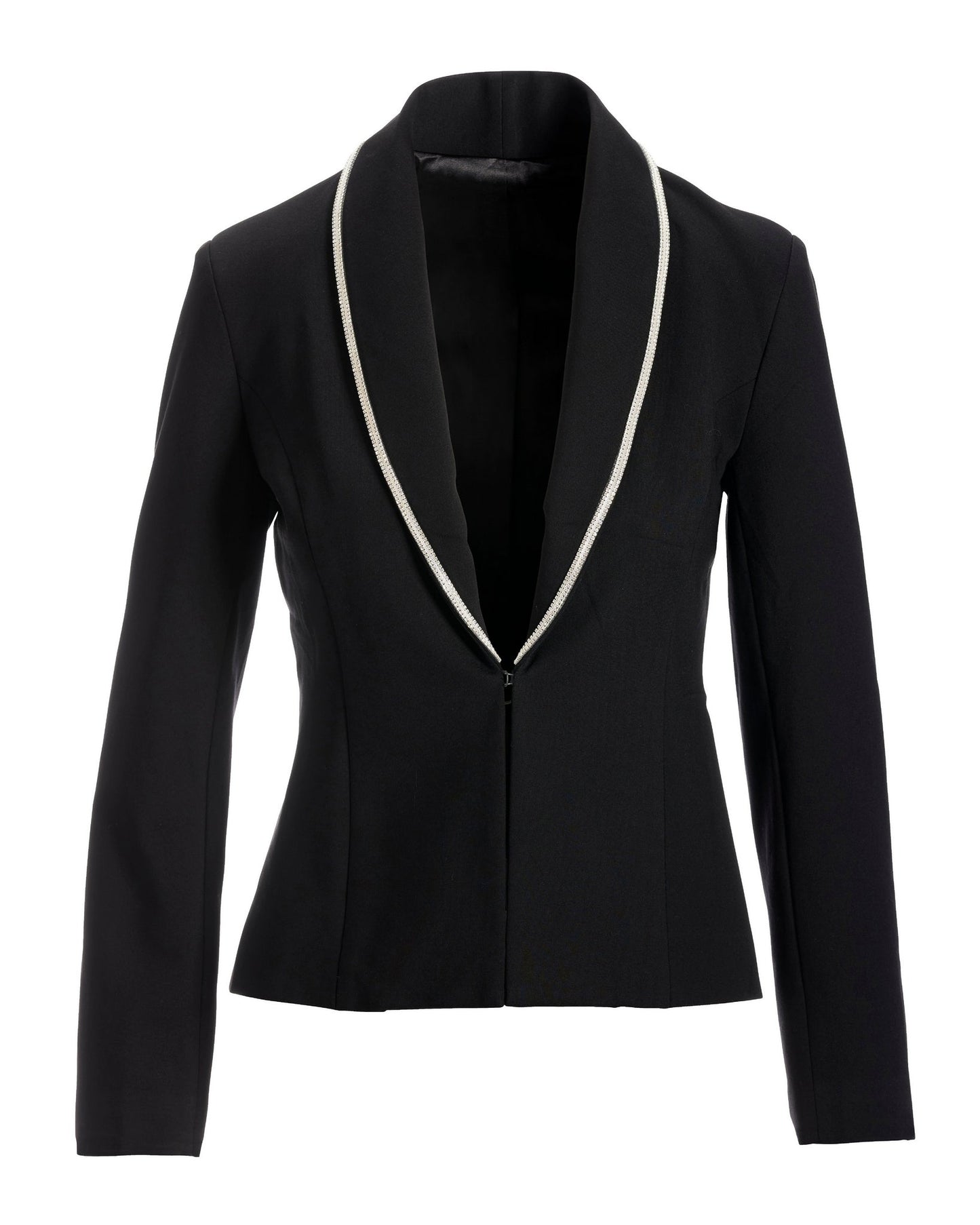 Chic Rhinestone Trim Ponte Blazer Black