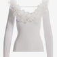 Organza Ruffle V Neck Sweater Off White