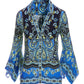 Border Print Flare Sleeve Shirt Blue