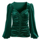 Velvet Ruched Sweetheart Top Emerald