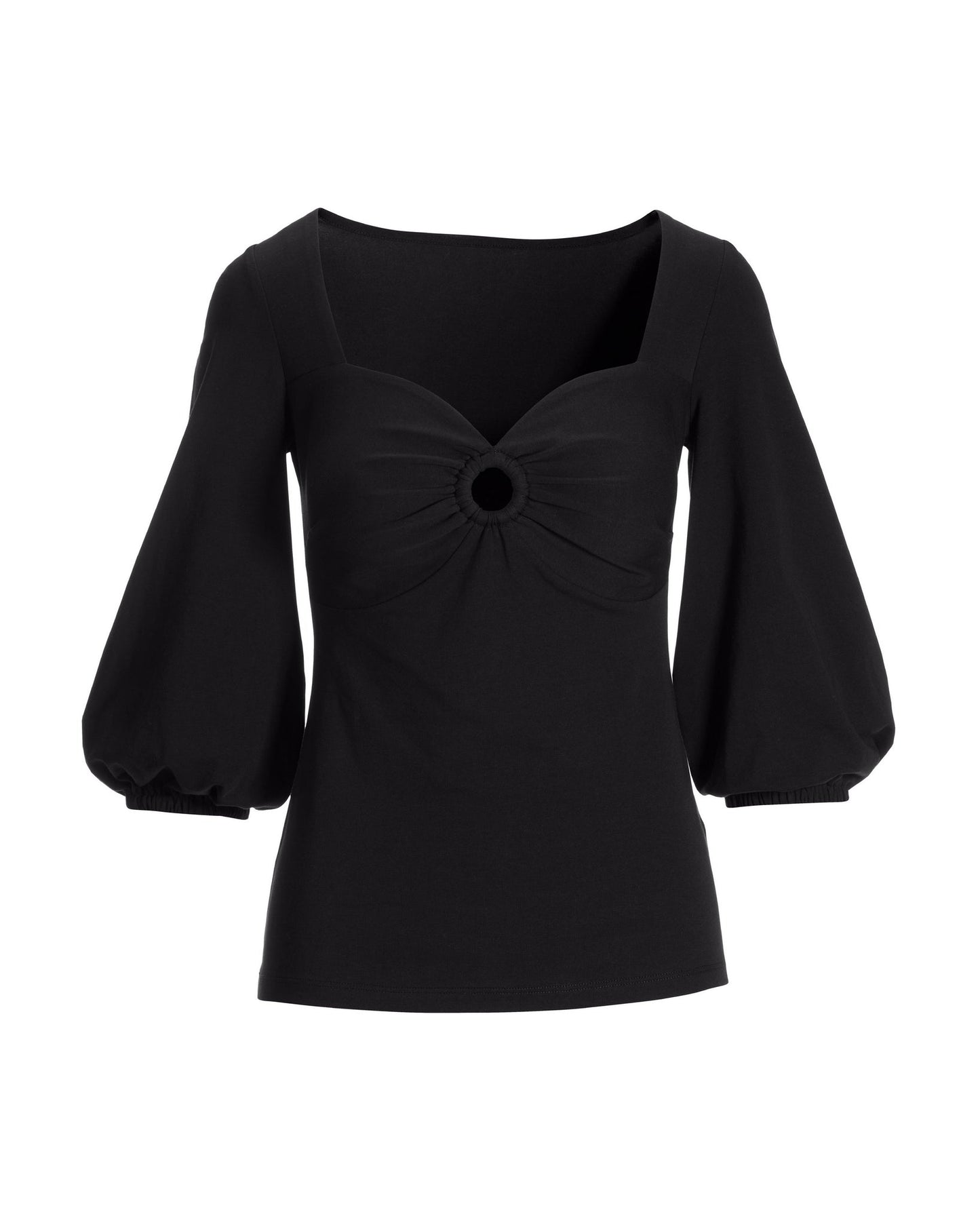 Ring Detail Sweetheart Knit Top Black