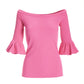 So Essential Rib Boatneck Flare Sleeve Top Shocking Pink