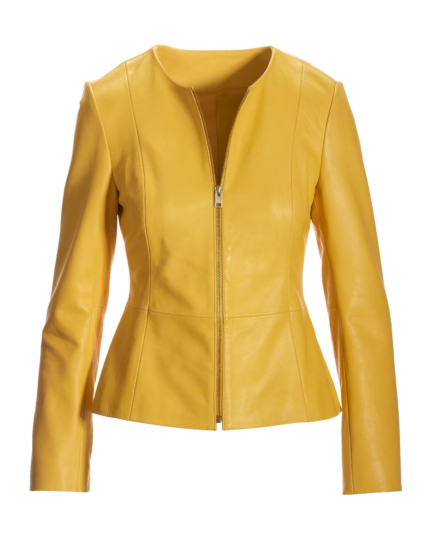 Collarless Peplum Leather Jacket Yellow
