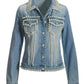 Pearl Embellished Denim Jacket Medium Wash