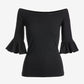 So Essential Rib Boatneck Flare Sleeve Top Black