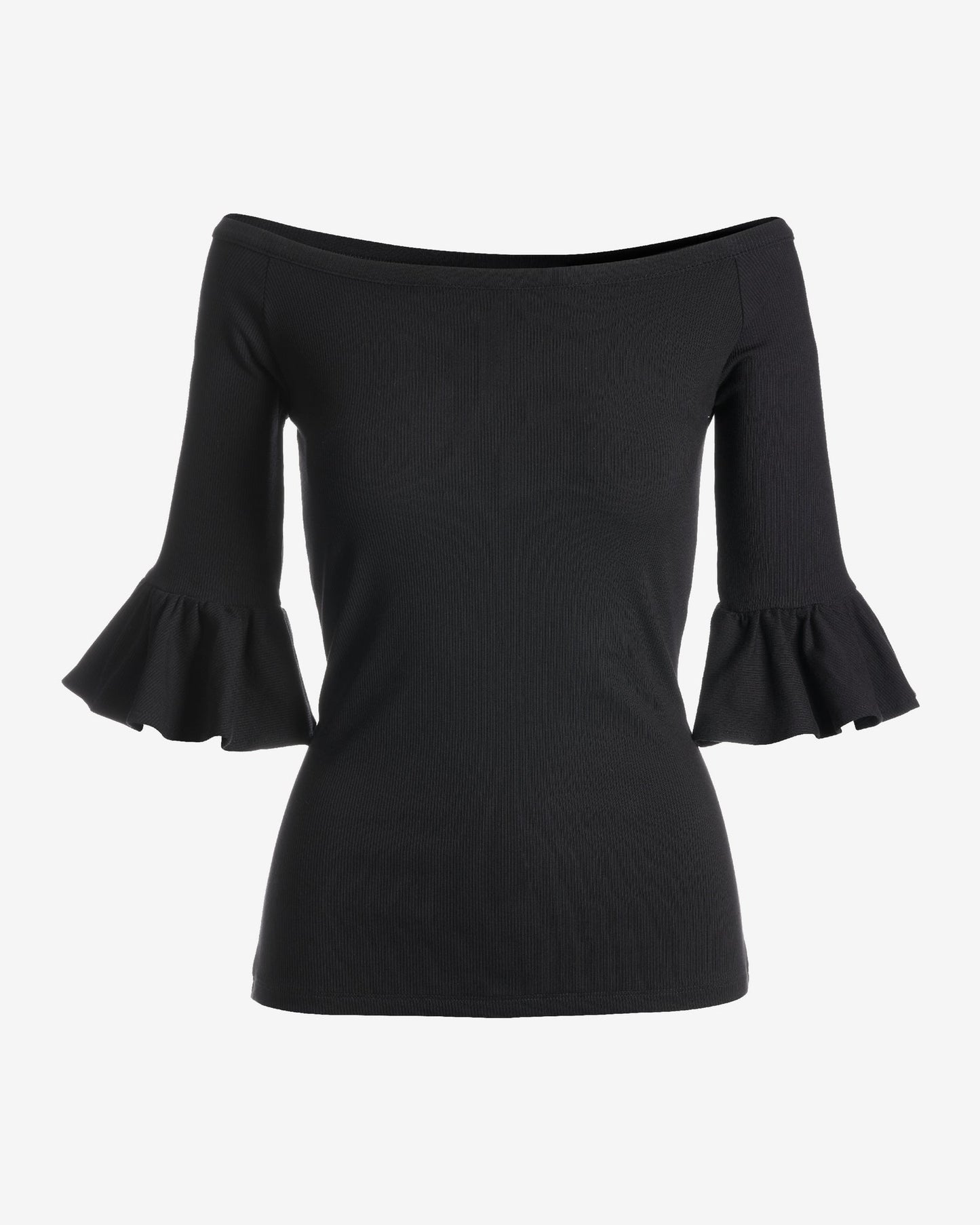 So Essential Rib Boatneck Flare Sleeve Top Black