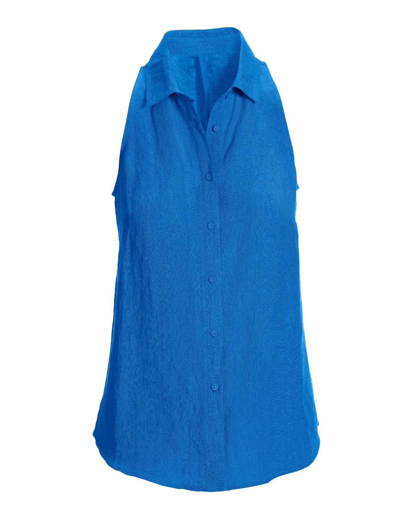 Linen Sleeveless Button-Front Shirt Indigo Bunting