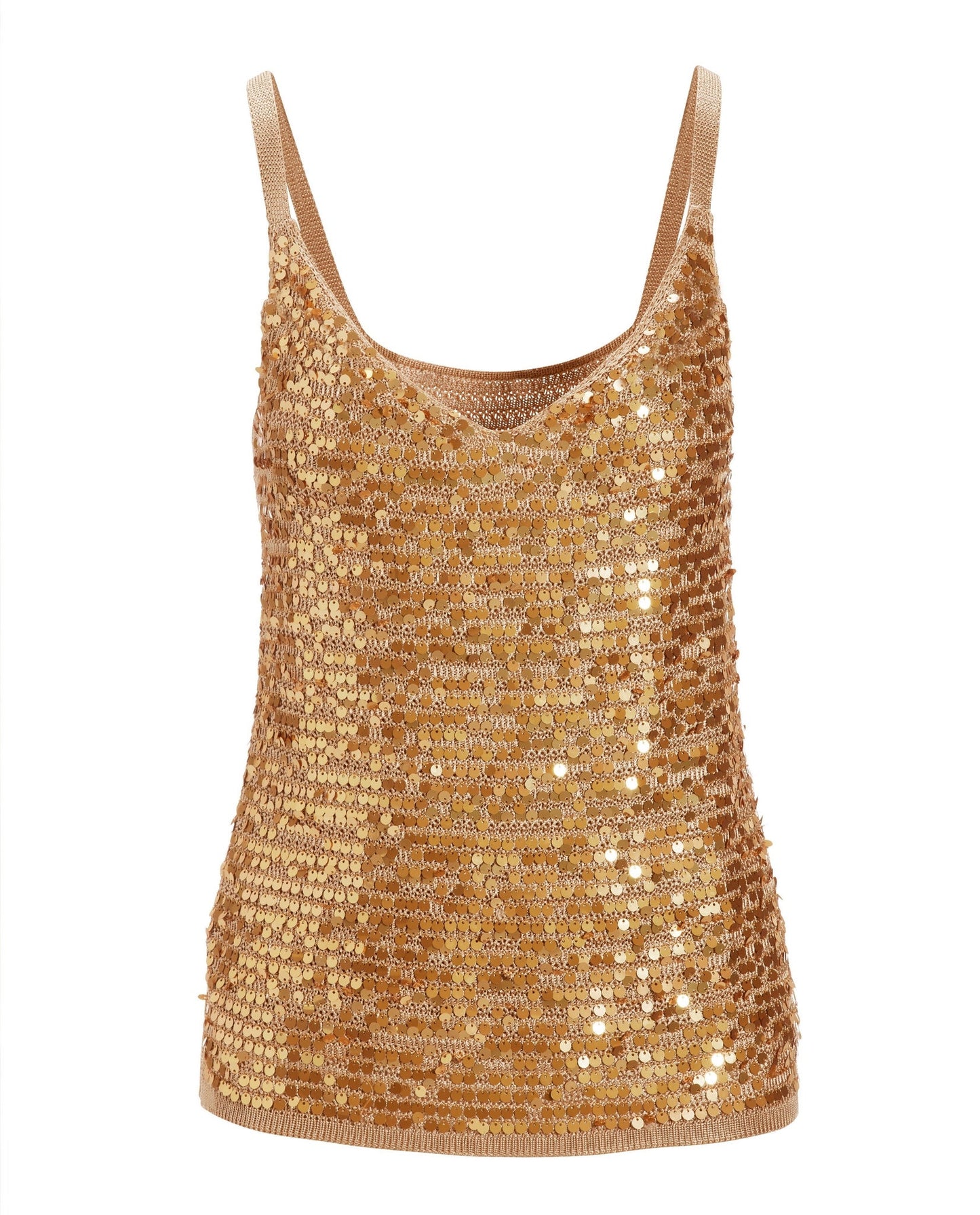 Sequin V-Neck Sweater Tank Gold