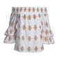 Metallic Off-The-Shoulder Tiered-Sleeve Blouse White Multi