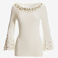 Embellished Boat Neck Flare Sleeve Sweater Off White