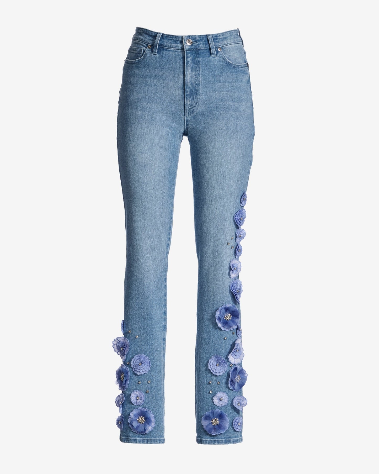 Newport Slim Straight Floral Applique Jean Light Wash