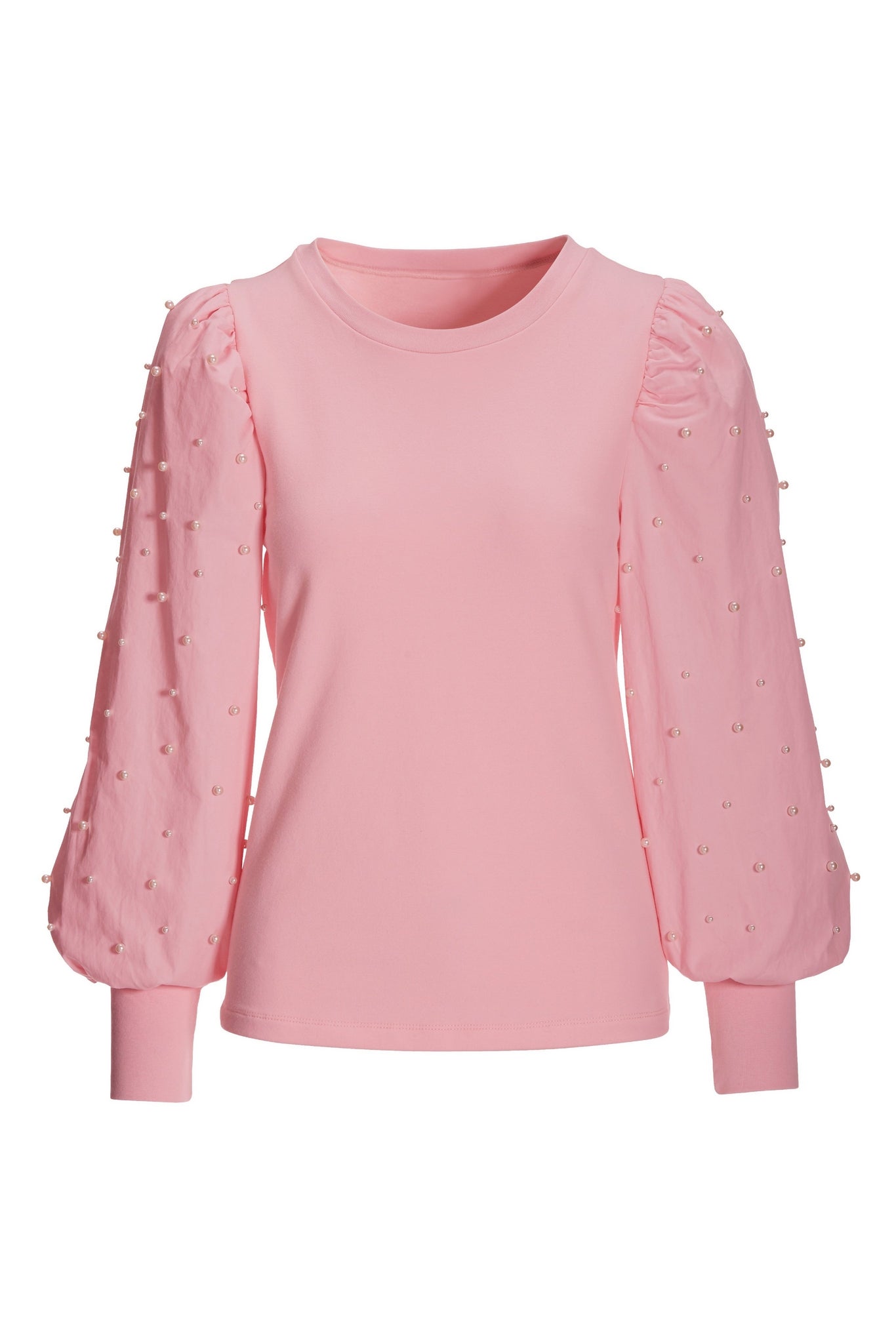 Pearl Embellished Balloon Sleeve Top Cherry Blossom