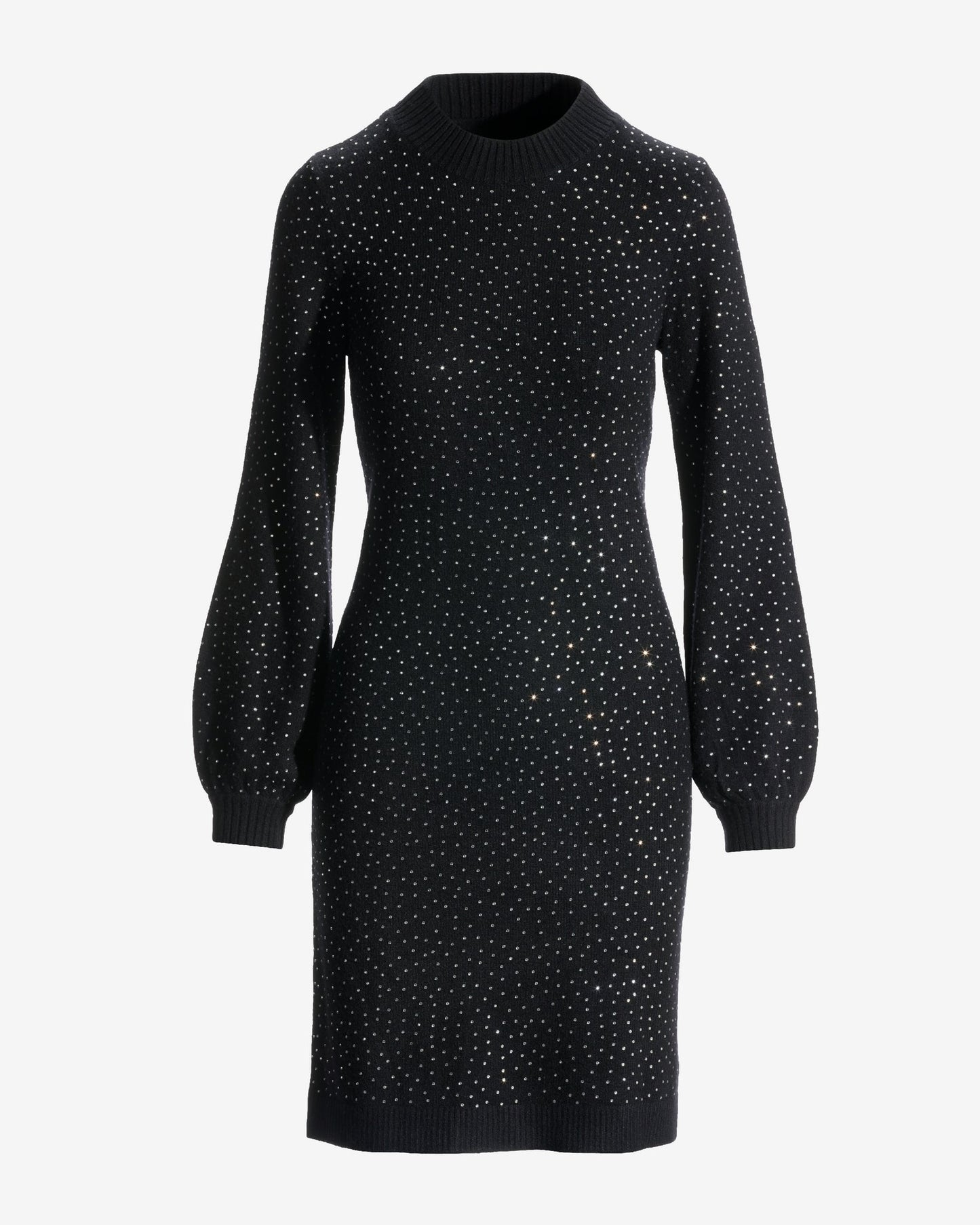 Crystal Turtleneck Sweater Dress Black