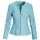 Collarless Peplum Leather Jacket Aqua