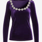 Velvet Scoop Neck Embellished Top Purple