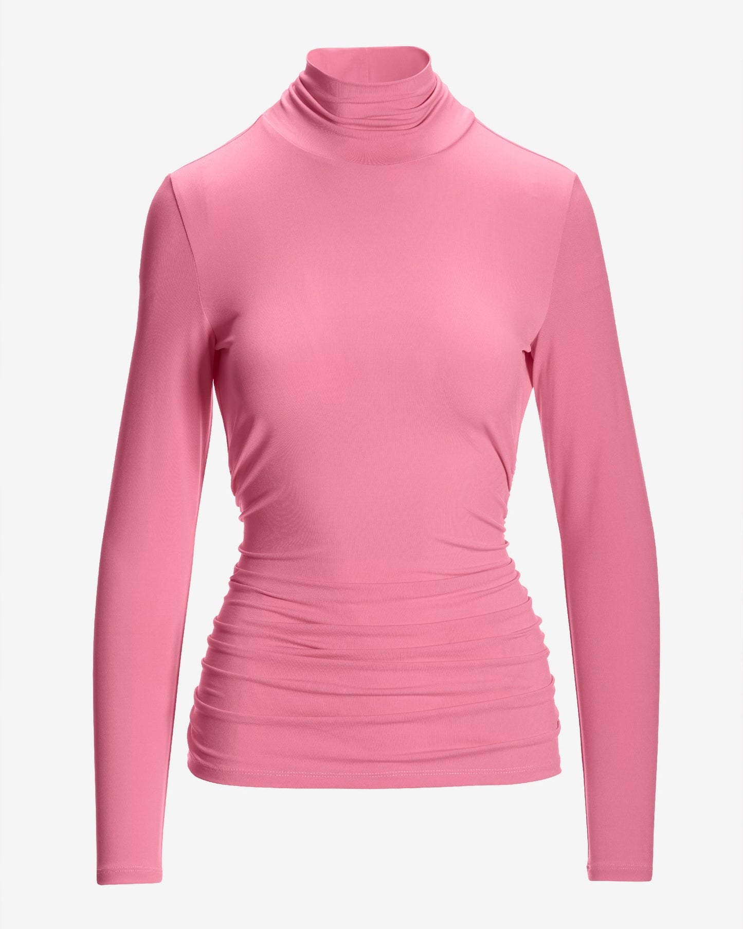 So Chic Ruched Turtleneck Top Phlox Pink