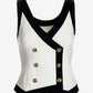 Color Block Button Detail Knit Top White/Black