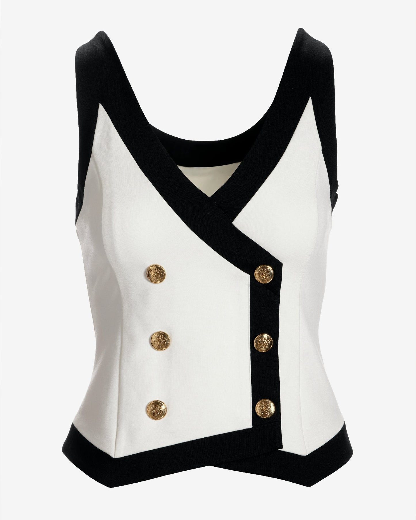 Color Block Button Detail Knit Top White/Black