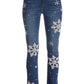 Pearl Embellished Snowflake Jean Med Wash Denim