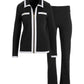 Collared Color Block Zip Sport Set Black/White